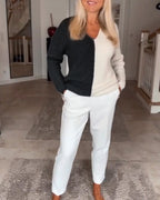 FashionHeir™ V-Neck Colour Block Knit Sweater