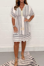 V-Neck Printed Casual Dress