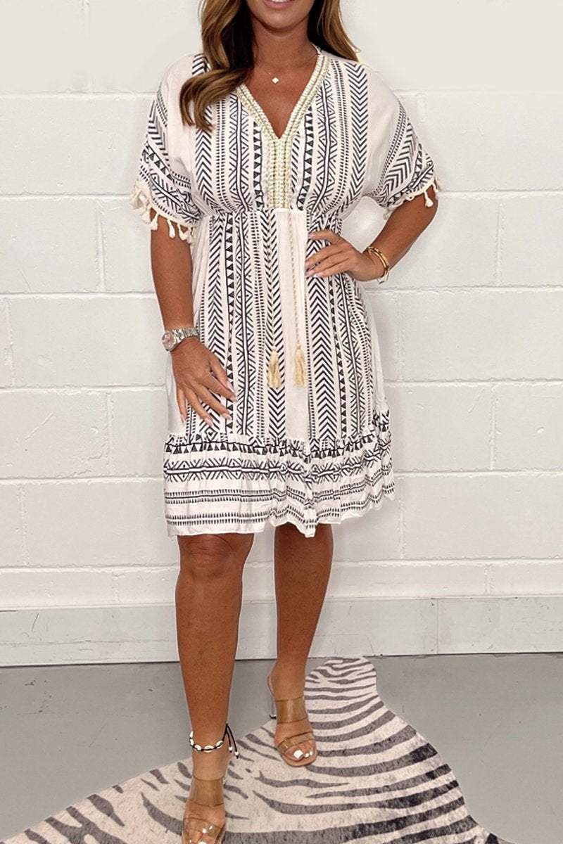 V-Neck Printed Casual Dress