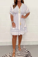 V-Neck Printed Casual Dress