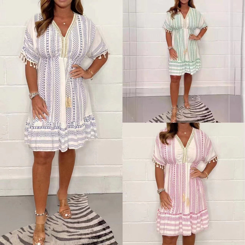 V-Neck Printed Casual Dress