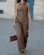 Lapel sleeveless casual solid color two-piece suit