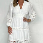 Aurora White Vintage Lace V-Neck Dress